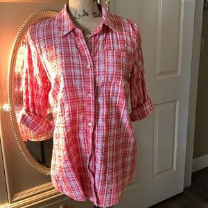 Red plaid button up shirt in size small